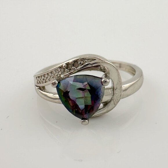 Trillion Cut Mystic Topaz Ring Size 7 - Sterling - Picture 10 of 16